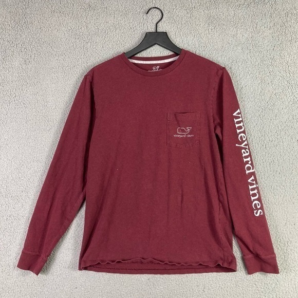 Vineyard Vines Men's Long Sleeve Maroon Red Cotton Crewneck Small Peru Made - Picture 5 of 9